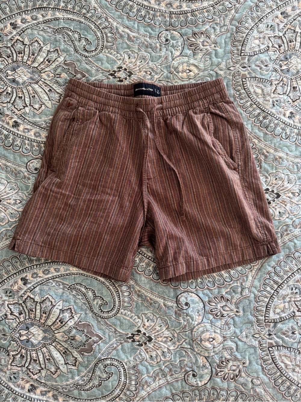 Abercrombie & Fitch Brown Striped Drawstring Flat Front Shorts